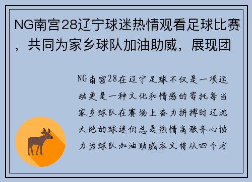 NG南宫28辽宁球迷热情观看足球比赛，共同为家乡球队加油助威，展现团结精神